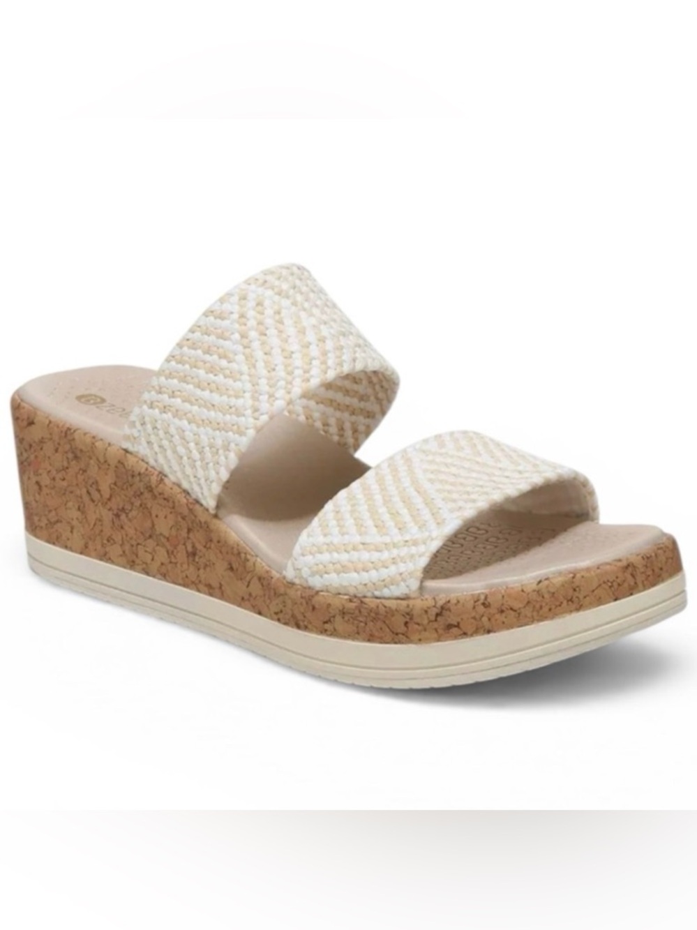 NWT Bzees Resort White & Natural fabric Wedge Sandals in box.